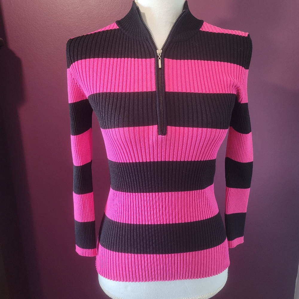 Cable & Gauge black & Pink striped l/s knit top